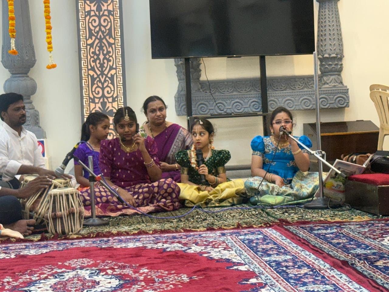 Children learning Carnatic music in class
